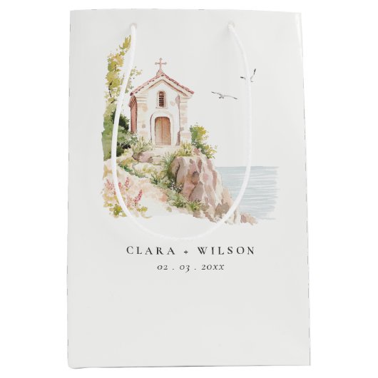 Einfache Hochzeit der katholischen Wasserfarbenkir Mittlere Geschenktüte (Vorderseite)