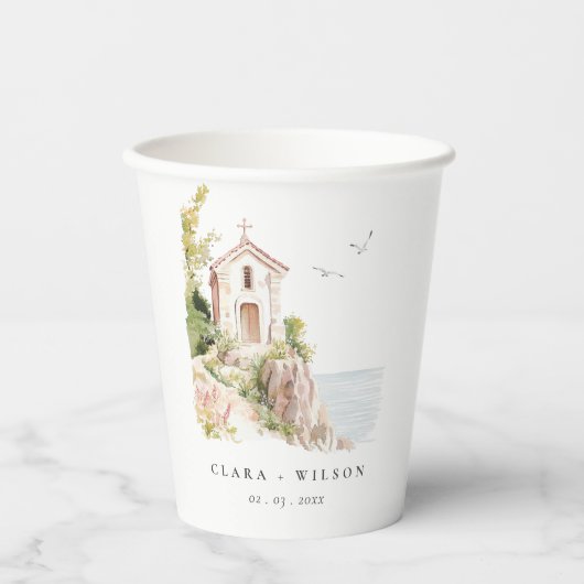 Einfache Hochzeit der katholischen Wasserfarbenkir Pappbecher (Vorderseite)