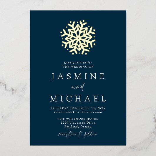 Einfache Hochzeit der Marine und des Goldenen Schn Folieneinladung (Vorderseite)