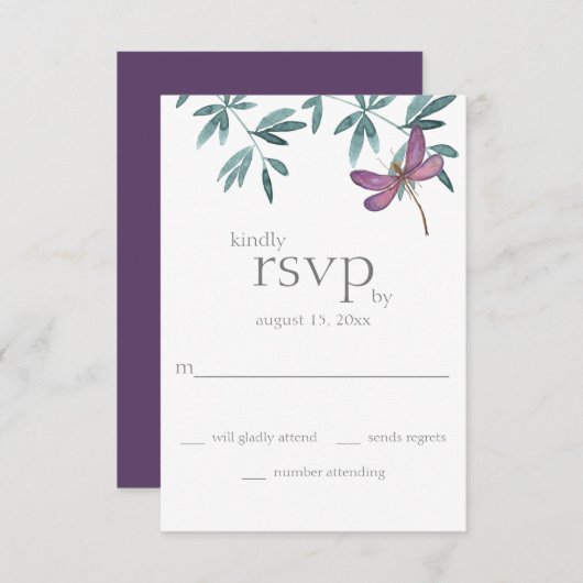 Einfache Hochzeit der modernen Drachenfliegengärte RSVP Karte (Vorne/Hinten)