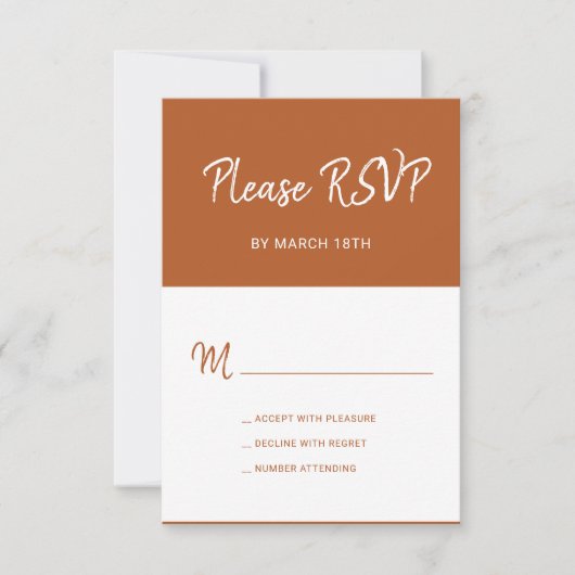 Einfache Hochzeit der modernen Terrakotta-Typograf RSVP Karte (Vorderseite)