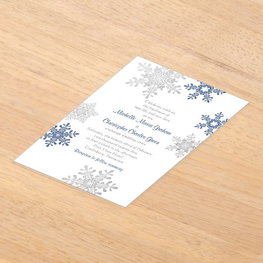 Einfache Hochzeit der Navy Blue Silver Snowflake Acryleinladungen (Ablage )
