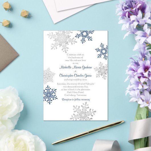 Einfache Hochzeit der Navy Blue Silver Snowflake Acryleinladungen (In Situ (Hochzeit))