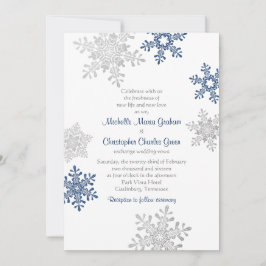 Einfache Hochzeit der Navy Blue Silver Snowflake Einladung