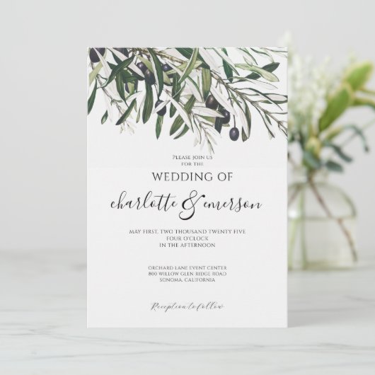 Einfache Hochzeit der Olive Branch Einladung (Stehend Vorderseite)