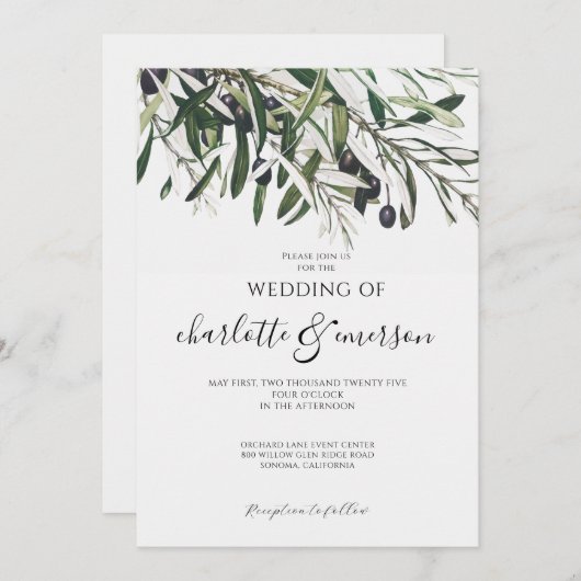 Einfache Hochzeit der Olive Branch Einladung (Vorne/Hinten)