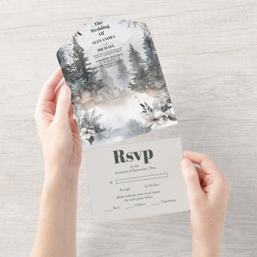 Einfache Hochzeit der Pine Tree All In One Einladung (Abreißen)