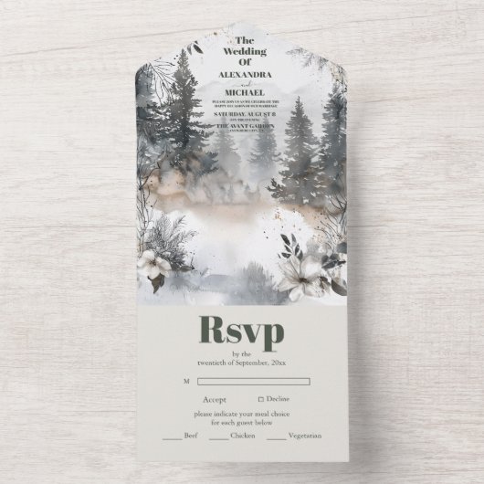 Einfache Hochzeit der Pine Tree All In One Einladung (Innen Boden)