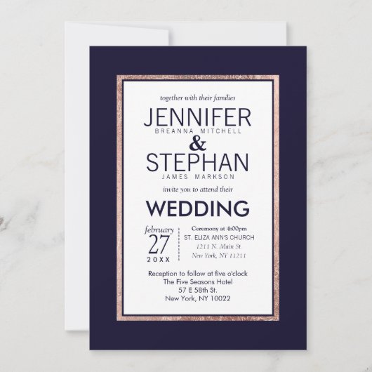 Einfache Hochzeit der Rose mit Gold-Lined Einladung (Vorderseite)