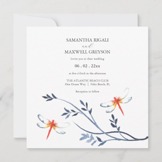 Einfache Hochzeit der Roten Drachenfliege in Wasse Einladung (Vorderseite)