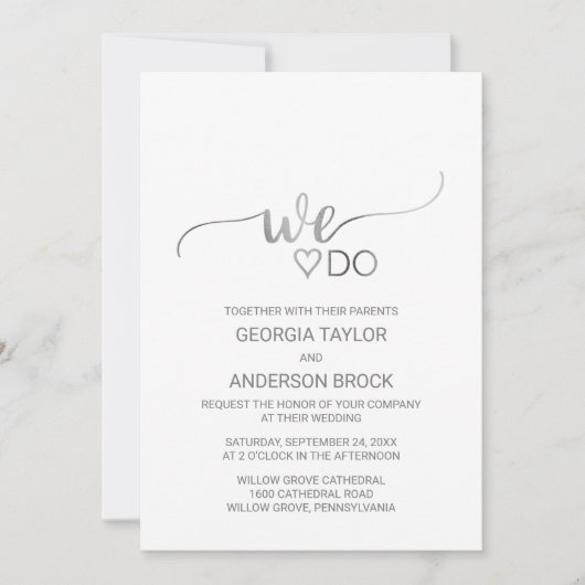 Einfache Hochzeit der Silberfolie "We Do" Einladung (Vorderseite)