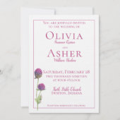 Einfache Hochzeit der Wasserfarbe Amaranth Thistle Einladung (Vorderseite)