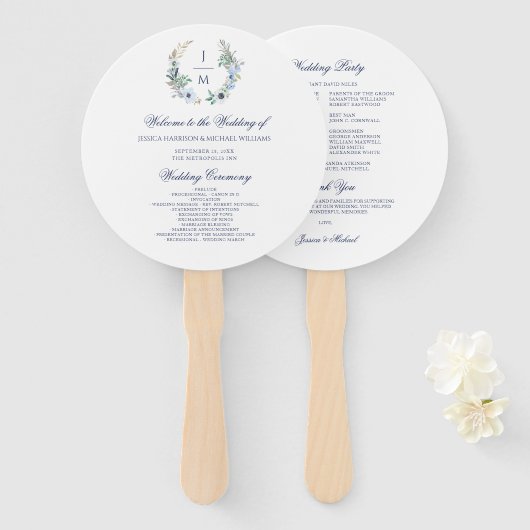 Einfache Hochzeit der Wasserfarben-Monogram-Blumen Fächer (Vorne und Hinten)