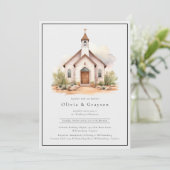 Einfache Hochzeit der Western-Wasserfarbenkapelle Einladung (Stehend Vorderseite)