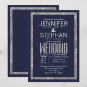 Einfache Hochzeit des Blue Silver Glitzer Sequin Einladung (Vorne/Hinten)