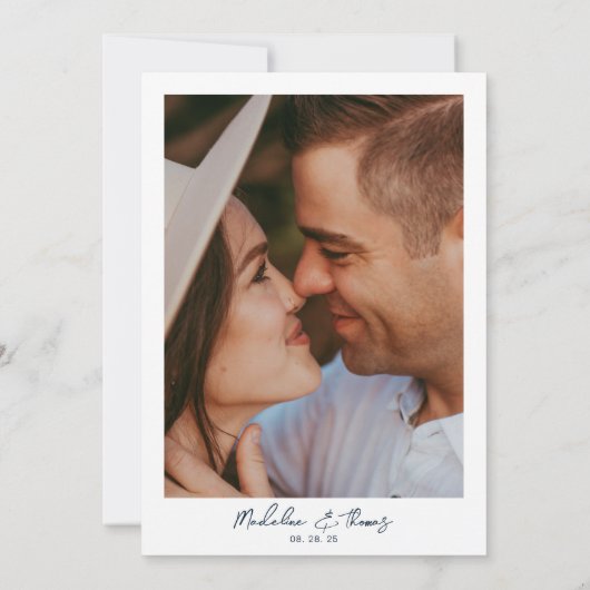 Einfache Hochzeit des botanischen Navy-Fotos Einladung (Rückseite)