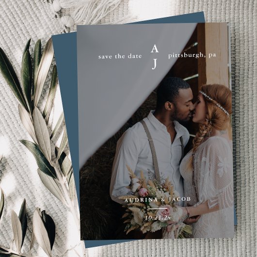 Einfache Hochzeit des dunkelblauen Fotos Save The Date