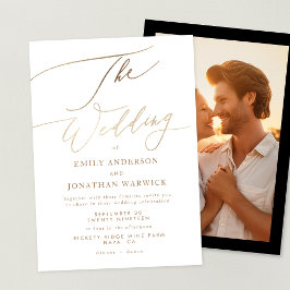 Einfache Hochzeit des Fotos mit moderner Goldkalli Einladung