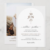 Einfache Hochzeit des Fotos mit weißer Grautür Einladung (Vorne/Hinten)