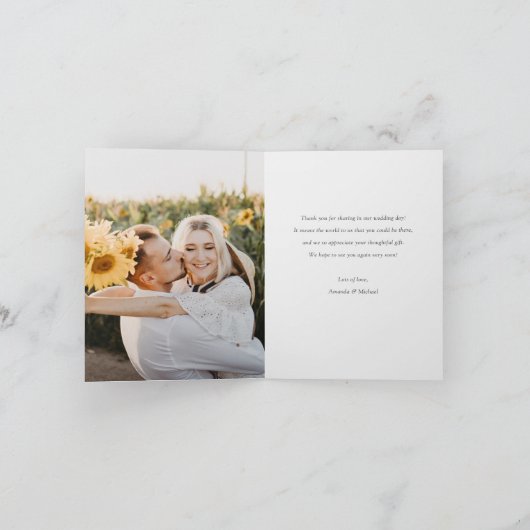 Einfache Hochzeit des Handschrift-Fotos Dankeskarte (Innenseite)