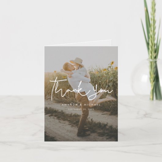 Einfache Hochzeit des Handschrift-Fotos Dankeskarte (Vorderseite)