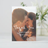 Einfache Hochzeit des Handschrift-Fotos Dankeskarte (Stehend Vorderseite)