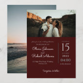 Einfache Hochzeit des Minimalistischen Burgund-Fot Einladung (Vorne/Hinten)