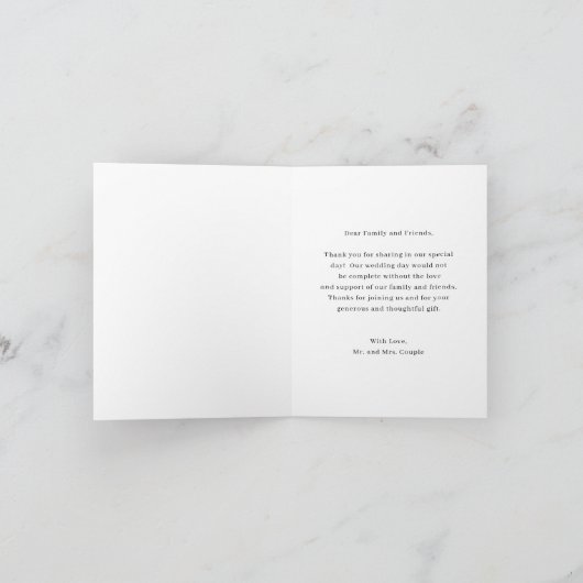 Einfache Hochzeit des Minimalistischen Fotos Dankeskarte (Innenseite)