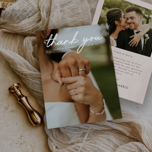 Einfache Hochzeit des modernen Fotos Dankeskarte