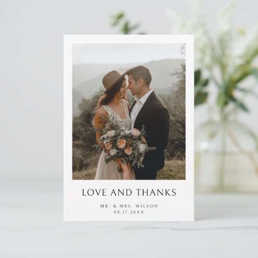 Einfache Hochzeit des modernen Fotos Dankeskarte (Stehend Vorderseite)