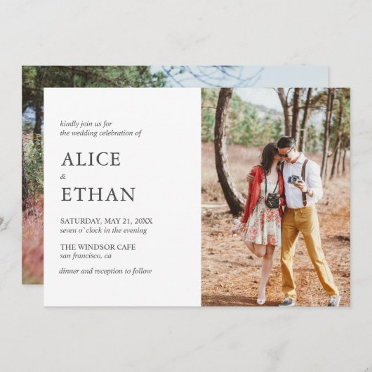 Einfache Hochzeit des modernen Fotos Einladung (Vorne/Hinten)