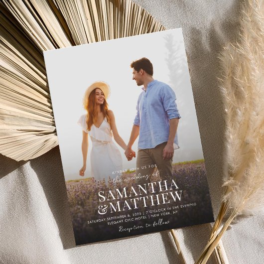 Einfache Hochzeit des modernen Fotos Einladung