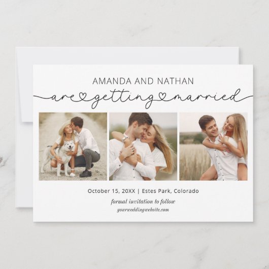 Einfache Hochzeit des modernen Fotos Save The Date (Rückseite)