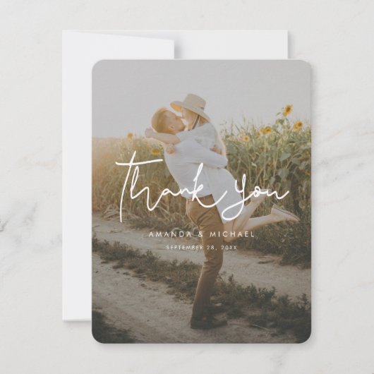 Einfache Hochzeit des modernen Handschriften-Fotos Dankeskarte (Vorderseite)