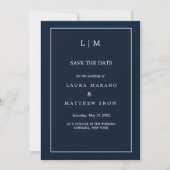 Einfache Hochzeit des Navy Blue Formal Monogram Save The Date (Vorderseite)