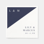 Einfache Hochzeit des Navy Blue White Elegant Mono Serviette (Vorderseite)