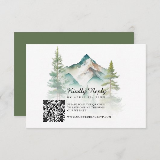 Einfache Hochzeit des QR-Codes für Wasserfarben RSVP Karte (Vorne/Hinten)