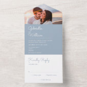 Einfache Hochzeit eines Blue Monogram Script-Fotos All In One Einladung (Innen Boden)