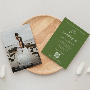 Einfache Hochzeit eines eleganten Script Olive Gre Einladung