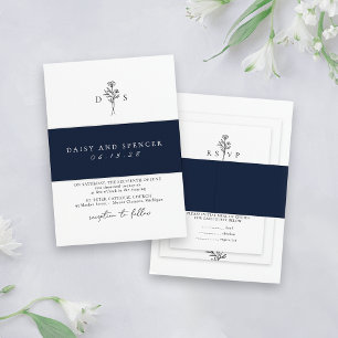 Einfache Hochzeit eines Minimalistischen Navy Einladungsbanderole