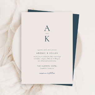 Einfache Hochzeit eines modernen Navy Blue Monogra Einladung