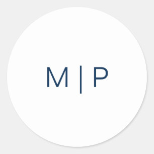 Einfache Hochzeit eines modernen Navy Blue Monogra Runder Aufkleber