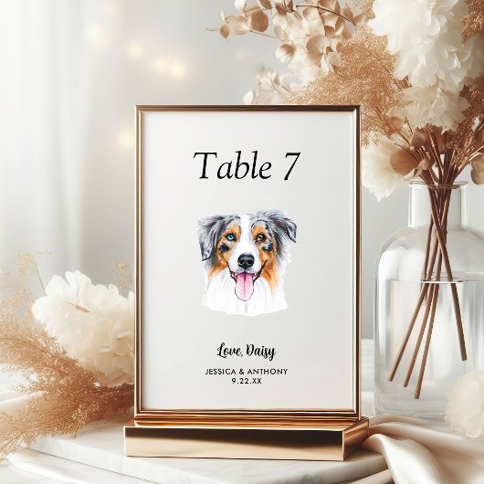 Einfache Hochzeit eines modernen Wasserfarbenhunde Tischnummer
