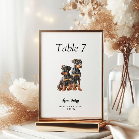 Einfache Hochzeit eines modernen Wasserfarbenhunde Tischnummer