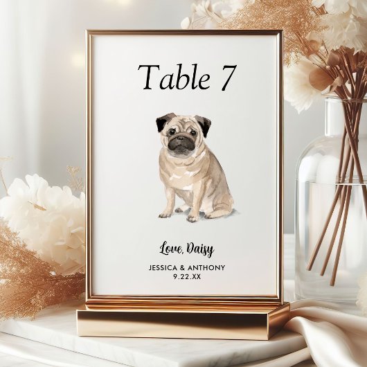 Einfache Hochzeit eines modernen Wasserfarbenhunde Tischnummer