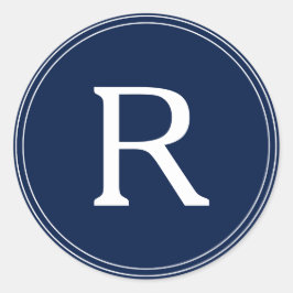 Einfache Hochzeit eines Navy Blue Monogram Runder Aufkleber