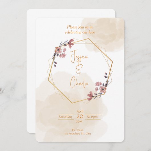 Einfache Hochzeit Einladung in neutralen Farben (Vorne/Hinten)