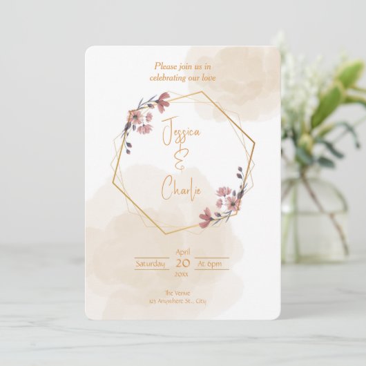 Einfache Hochzeit Einladung in neutralen Farben (Stehend Vorderseite)