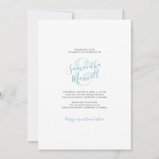 Einfache Hochzeit Einladung tropisches Türkis (Vorderseite)