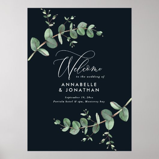 Einfache Hochzeit elegante schwarze Eukalyptuspos Poster (Vorne)